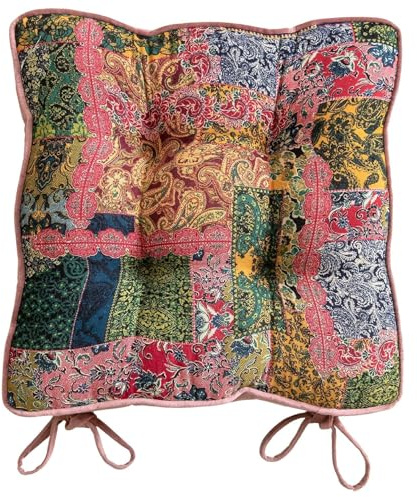 Bemonew Küchenstuhlkissen, Boho-Stuhlkissen, Vintage-Blumenmuster, quadratisch, Küchensitzkissen mit Bändern für Esszimmerstühle, weiches und rutschfestes Polster (40,6 x 40,6 cm)