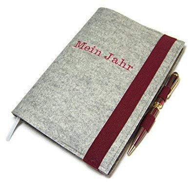 Kalenderhülle Hülle Einband Wollfilz inkl. Stickerei mit Stifthalter für Din A5 Buchkalender, Notizbuch