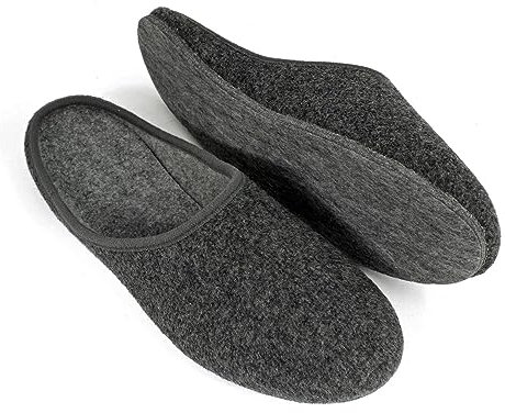 Pantoffelmann Filzpantoffeln mit Filzsohle I Dunkelgrau I Größe 43 I Atmungsaktive & bequeme Filzhausschuhe für Damen & Herren I Stilvolle & warme Hausschuhe