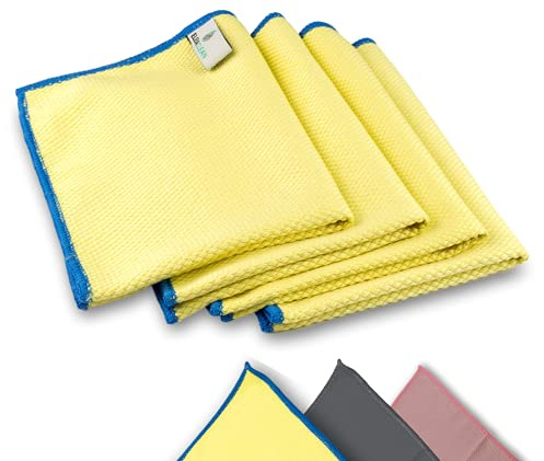 ELEXACLEAN Fenstertuch streifenfrei, Mikrofaser Fensterputztücher (4 Stück, 40x30 cm, gelb) Premium Glas Putztücher Auto für Innen & Außen