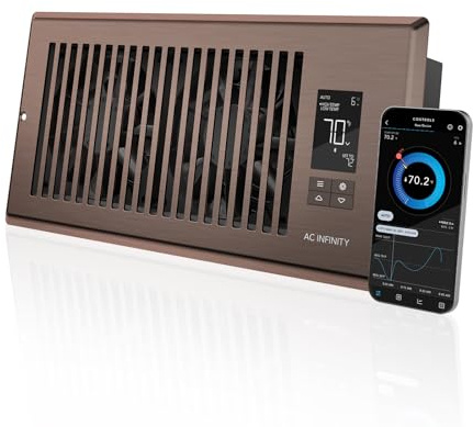 AC Infinity AIRTAP T4 Bronze, Register Booster Fan for 4” x 10” Vents, Thermostat Control Improves Heating & Cooling, Quiet 10-Speed Remote Control & Bluetooth App. ONLY FITS 4” x 10” Duct Openings
