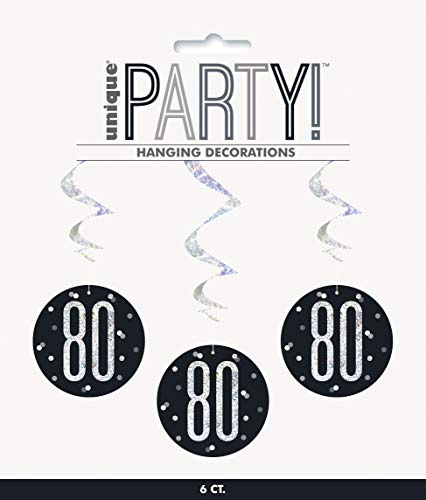 Unique 83790 Black Prismatic 80th Birthday Hanging Decorations,32 6 Pcs, Age 80