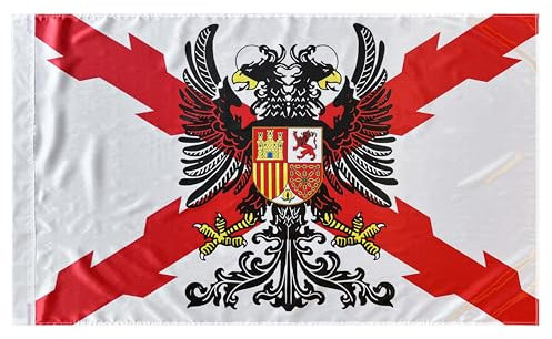 Durabol Bandera Cruz de Borgoña Imperio Español Águila Bicéfala Cruz de San Andrés Sagrado corazon Tercios Morados 150 x 90 cm Satén Brillante (Águila Bicéfala)