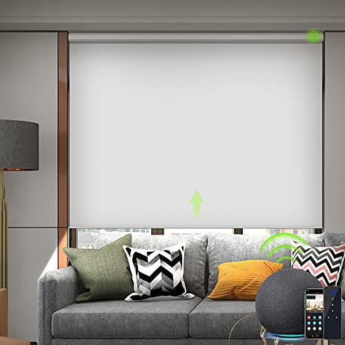 Yoolax Elektrische Rollos mit Fernbedienung, Alexa Google Home kompatibel Smart Rollo, Wiederaufladbar Wasserdicht 100% Verdunkelung für Büro Wohnhaus Benutzerdefinierte Größe(Weiß)