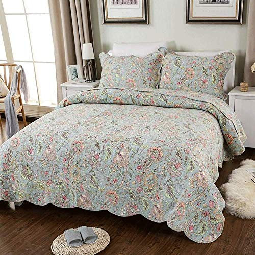 CXLT 3-Teiliges Bettwäsche Gesteppt Tagesdecke Decke Queen-Size-Bettüberwurf 100% Baumwolle Dedruckt, 4-Jahreszeiten-Multifunktions Bettdecke/Bettlaken Mit 2 Kissenbezügen,P-230X250cm+50X70cmX2