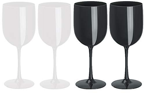noTrash2003 4er Set Trinkkelch aus Kunststoff für Sekt, Wein und Champagner od. Longdrinks in versch. Farbkombinationen für Events und Feiern (Weiß/Schwarz)