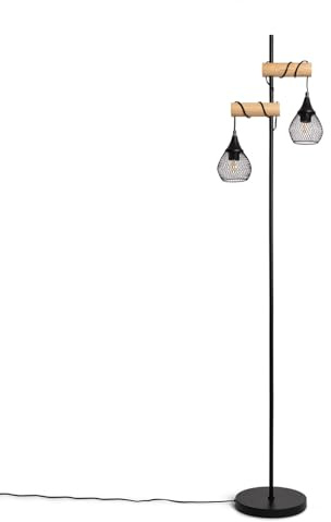 LEDKIA Stehlampe Aluminium und Holz Monah Schwarz | E27 Fassung für vielseitige Beleuchtung | Aluminium & Holz | Geeignet für Wohnzimmer, Küche & Schlafzimmer