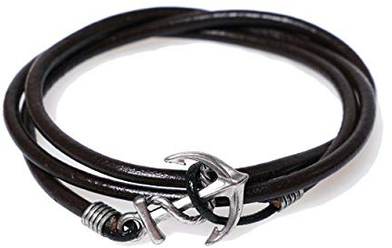 JBANS Handmade Genuine Leather Wrap Bracelet for Mens - Metal Anchor Hook Mens Leather Bracelets, Men's Jewelry, M Size - FITS 6.5- 7.3 Wrist Size (Dark Brown, 7.5)