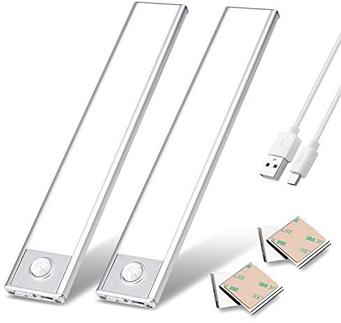 zoeson Motion Sensor USB ultradünnes, leichtes LED-Licht, 37 LED-Lampen, Schrankbeleuchtung, eingebauter Akku, Sicherheitsnachtlicht für Schrank, Kleiderschrank, Küche, Schlafzimmer (2pcs/pack)