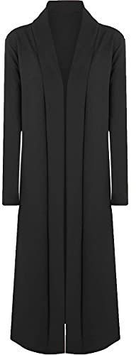 TrendyFashion Maxi cardigan da donna aperto lungo in crêpe cappotto spolverino cardigan taglia 8-26, Nero , 52-54