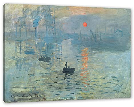 Pixxprint Claude Monet - Impression Sonnenaufgang, Weiß, Größe: 100x70cm, Leinwandbild, fertig gespannt, Wandbild, Dekoration, Kunstdruck, kein Poster