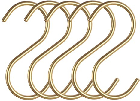 Metallhaken Zum Aufhängen S-förmige Haken Hängehaken S-haken Aluminium S Haken Zum Aufhängen Kleiderbügel Metallhaken Hängehaken Set Für Hängende Für Küche, Badezimmer, Schlafzimmer(Gold) 5 Stück/set