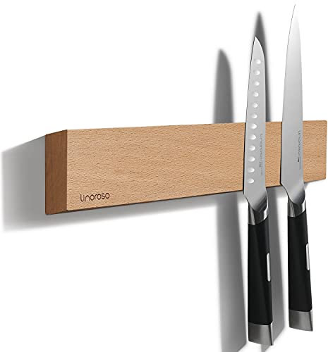 linoroso 42 cm Magnetic Knife Rack - Powerful Beech Wood Magnetic Knife Holder Knife Strip for Wall for Kitchen Knives & Tools