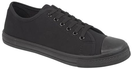 GladRags Women's Ladies Girls Low Top Canvas Trainers, Pumps, Plimsolls All Black Size 7