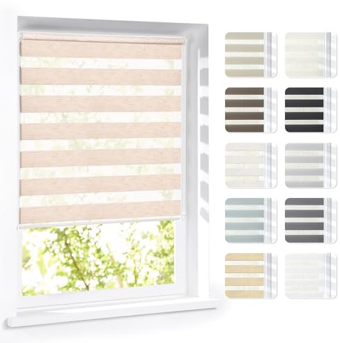 Victoria M. Eco Doppelrollo nach Maß Duo-Rollo Maßanfertigung Ohne Bohren mit Kettenzug Lichtdurchlässig Feuchtraumgeeignet, Rosa Struktur