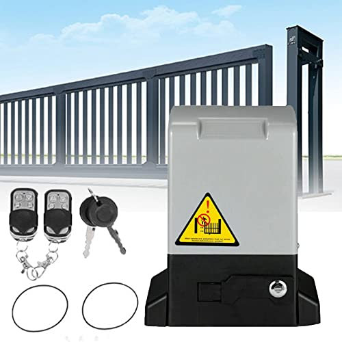 WZFANJIJ Automatic Sliding Gate Opener with Two Remote Controls Infrared Photocell Sensor Electric Gate Operator Complete Kit for Slide Gate Driveway Security Rolling Gate Up to