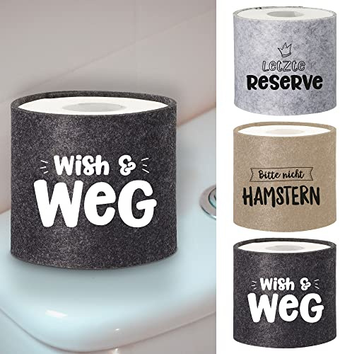Toilettenpapier Banderole Sprüche | Filz Klettverschluss hellgrau/anthrazit/creme | Toilettenrollenhülle Klopapier (1 x 3er Set Banderole)