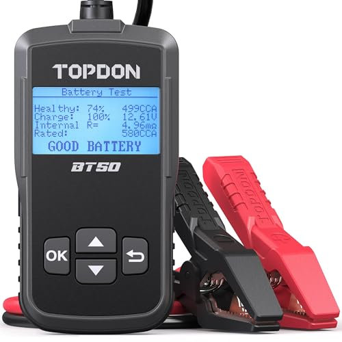 TOPDON Car Battery Tester BT50, 12V Battery Tester 100-2000CCA with Battery Health Check, Charging & Cranking System Tests for Car, Truck, Motorcycle, ATV, SUV, Boat & Yacht