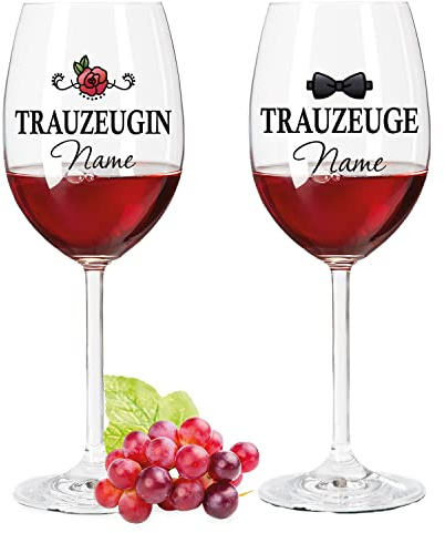 GRAVURZEILE Leonardo Weinglas mit UV Druck im Set - Trauzeuge & Trauzeugin - Personalisiert mit Name - Geschenk für die Hochzeitsfeier - Geschenk zur Hochzeit, Verlobung - Farbe: Daily UV