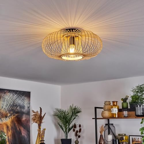 HOFSTEIN Deckenleuchte Oravi, Deckenlampe aus Metall/Holz/Bambus in Schwarz/Natur, Leuchte im Boho/skandinavischen-Design mit tollem Lichteffekt, Ø 40 cm, E27, Wohnzimmer, Esszimmer, Schlafzimmer