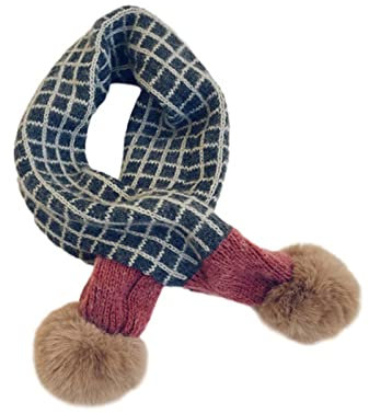OVLAJ Warmer Schal Kinderschal Für Jungen Mädchen Gestrickt Plaid Pompom Winter Kinderschals-K,78Cm