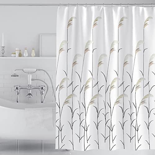 Lkw Ogechi 200cm Tropfen 300cm Extra Breiter Duschvorhang, Weißer Polyester Waschbar Gewichtete Duschvorhang, Anti Schimmel und Wasserdicht Badezimmervorhang mit Schilfrohr Muster (300x200cm)