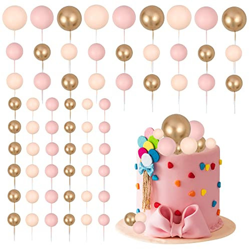 Gyufise 30Pcs Ball Cake Topper Ball Cake Picks Colorful Pearl Round Shaped Cupcake Insert Cake Topper for Bear Theme Birthday Party Favors Wedding Decoration Supplies Apricot Gold Light Brown
