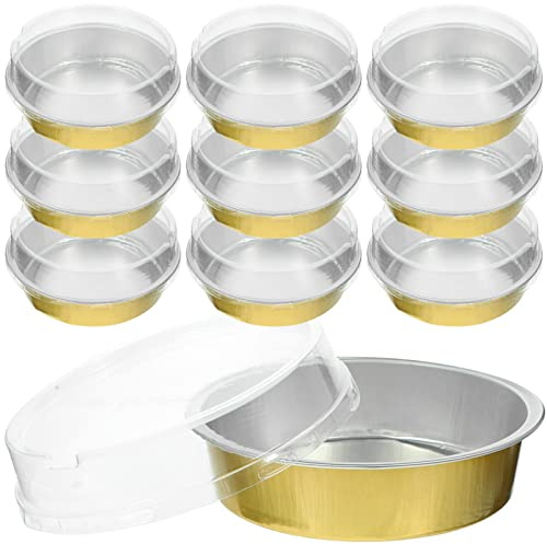 OQHAIR Lot de 25 Mini moules à Tarte en Aluminium avec couvercles, 4,7 Pouces (12 cm) Mini moules à Tarte, Petit Moule à gâteau Rond avec Couvercle (doré)
