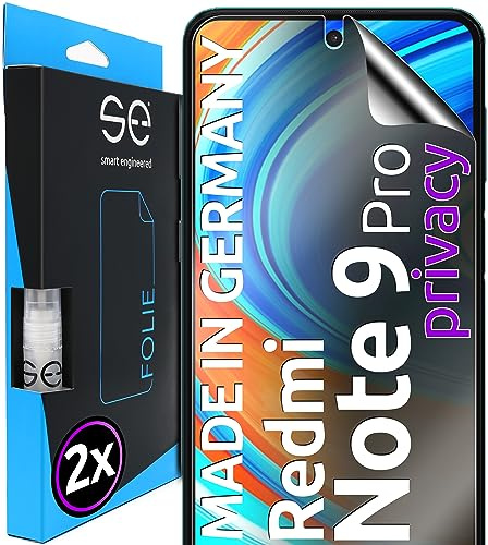 2x se® Protector 3D Privacy para Xiaomi Redmi Note 9 Pro, Protección de Privacidad, Compatible con Huellas y FaceID, Instalación sin Burbujas, Resistente a Golpes y Arañazos, Fabricado en Alemania