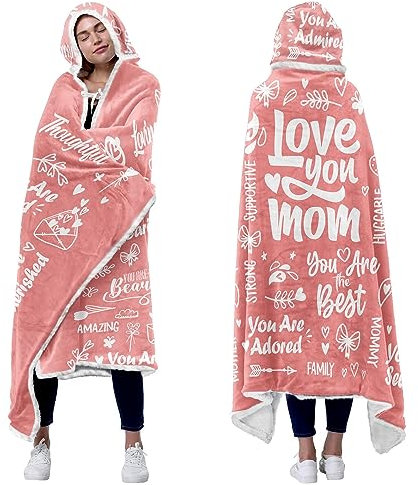 Lanqinglv Sherpa - Morbida coperta con cappuccio, coperta personalizzata per la mia mamma, in flanella, con maniche, 120 x 185 cm