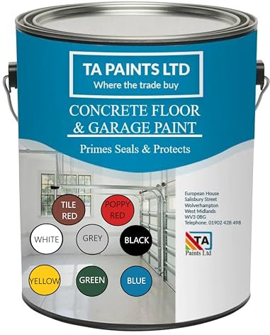 T A Paints Ltd 5L Heavy Duty Concrete Floor & Garage Paint 3 in 1 Primer Sealer Protects Industrial Factory 1K Polyurethane Coating (Gloss Tile Brick Red)