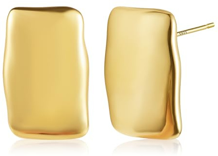Orecchini a bottone in oro rettangolari grossi in argento sterling per donne e ragazze, orecchini a bottone geometrici grandi e alla moda in oro 14k, orecchini di dichiarazione leggeri