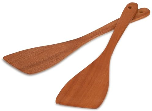 Wooden Spatula for Cooking 12.8 Inches Flat Wooden Spatula for Non Stick Cookware Long Handle Flat Frying Spatula Natural Wooden Cooking Utensils Kitchen Spatulas, 2PCS