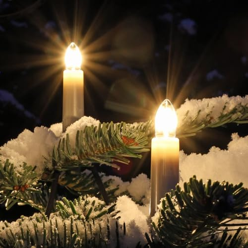 Außen Kerzen Lichterkette Original NARVA mit 20 Schaftkerzen Perlmutt 19 Meter warmweiß Tannenbaum Weihnachtsbaum Beleuchtung