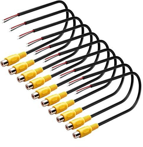 VISSQH 10 Stück RCA Buchsenstecker auf blankes Draht offenes Ende Pigtail Audio Video Cinch Kabel, Lautsprecherkabel RCA für Verstärker Empfänger Lautsprecher (20cm)