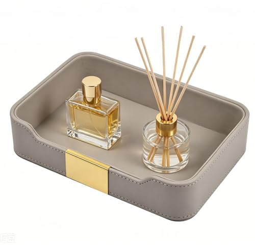 Lujosa Bandeja de Piel para Escritorio,Plateau de Rangement Cuir,Organizador Decorativo,Bandeja,Joyas,Relojes,cosméticos,Llaves,teléfono,Cartera,Gris