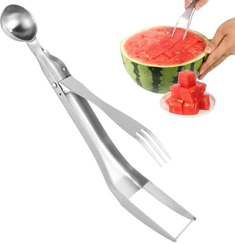Cortador de Sandía, Herramienta para Cortar Frutas 3 en 1 Cuchara de Sandía de Acero Inoxidable Tenedor para Cortar Frutas para el Hogar Restaurante Fiesta Camping