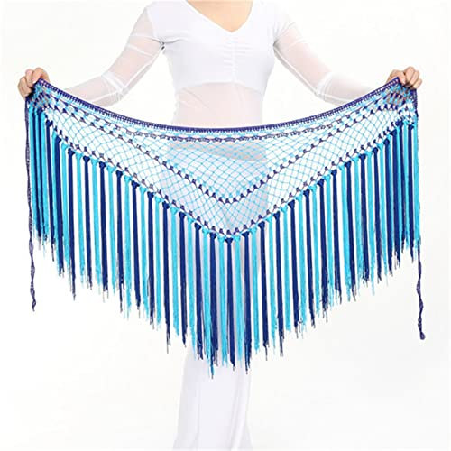 GETREY Bauchtanz-Kostüm, Bauchtanz-Gürtel for Damen, Hüfttuch, Damen-Bauchtanz-Kleidung, Zubehör, umwickelter Langer Quastengürtel, Hüfttuch(Color:Blu)