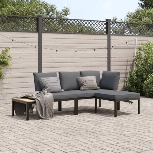 Homgoday 3-teiliges Gartensofa-Set mit Kissen aus schwarzem Aluminium, modernes Sofa-Set, Schlafsofa, Wohnzimmer, Couch, Set für den Außenbereich, Modell 3283680