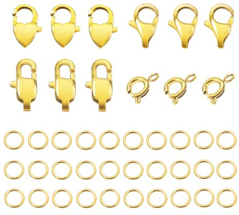 TOAOB 12 Piezas Cierres para Joyas de Acero Inoxidable Pinza de Langosta de Dorado con 30 Anillos de Salto Abiertos para Enganchar Accesorios de Bricolaje