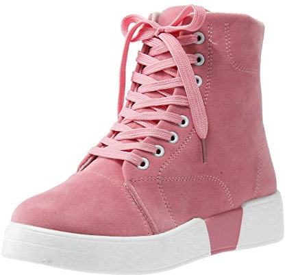 Zapatillas de Deporte con Cordones para Mujer Zapatillas Altas de Botines Botines Zapatos Casuales Zapatos de Skate Deportivas Mujer Verano Bailarinas Zapatillas con (Pink, 38)