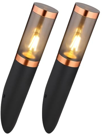 Wandleuchte Außenwandlampe Edelstahl Garten Lupfer rauch Wandlampe Fackel Aussen, schwarz rauch, 1x E27, BxH 7,6x41 cm, 2e Set