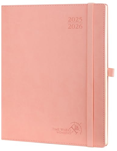 POPRUN Kalender 2025 2026 Wochenplaner (Aug.2025-Dez.2026) Softcover mit PU-Leder, ca. A4 (26,5 x 21,5 cm), 17-Monate-Terminplaner 1 Woche 2 Seite mit FSC®-Zertifiziertem Papier - Rosa
