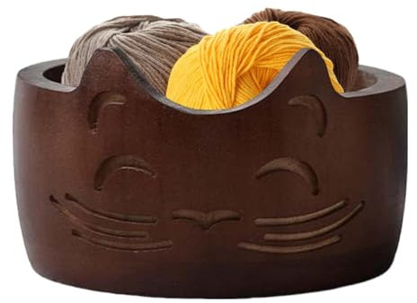 Holzgarnschale Katze,Garnschale Holzkatze | Süße Katzengarnschale aus,Strickgarnschalen mit Löchern, handgefertigte Garnaufbewahrungsschale für -Stricken