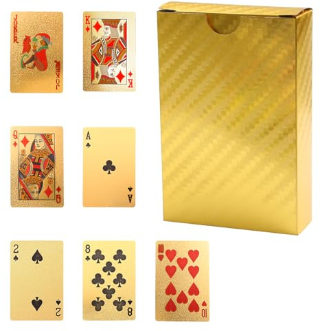 Lotsdonxia Wasserdichte Neuheit Gold Glinting Poker Karten - Ein Set Premium Gold Spielkarten für Spiele, Tricks und Partyzubehör