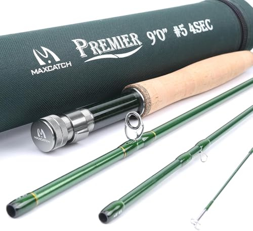 Maxcatch 3-12wt Medium-Fast Action Premier Fly Fishing Rod-IM8 Carbon Blank,with AA Cork Grip Hard Chromed Guides (Premier Fly Rod, 9' 6wt 4sec, M.Fast)