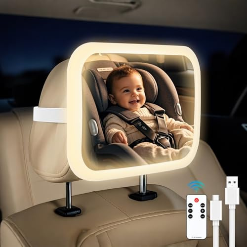Autospiegel Baby Rücksitz 360° Schwenkbar Spiegel Auto Baby Rückbank Verstellbare Elastische Riemen Bruchsicherer Auto-Rückspiegel für Babyschale für allerlei Kopfstützen