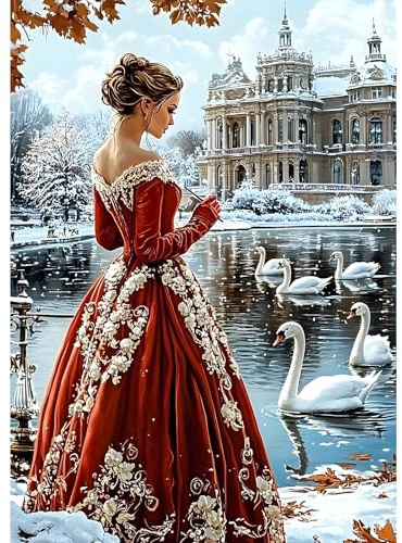 MXJSUA Diamond Painting Kit Completo, DIY Donna in Abito Rosso Diamantini Strass Ricamo a Punto per Adulti Decorazione Casa, Kit per Pittura Diamante Mosaico Fai Da Te 5D, 30x40cm