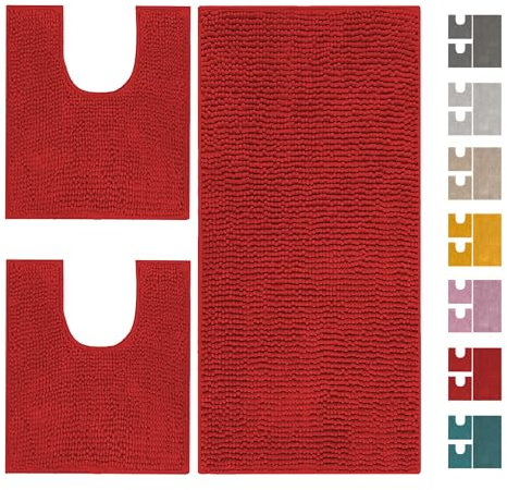 Home Tresor Parure Tappeti Bagno Set 3 Pezzi per Wc e Bidet, Tappeto Microfibra Morbido Antiscivolo Assorbente Giro Water - Bordeaux