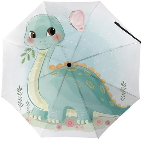 YBQLNP Kompakter Reise Regenschirm Niedlicher Dinosaurier Taschenschirm Automatisch Auf Und Zu Faltbarer Sonnenschirm
